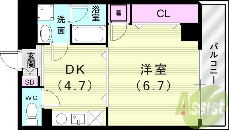 1DK（27.75平米）ネット無料・エアコン・室内洗濯置き場
