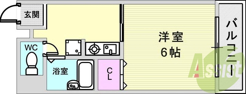 バストイレ別の単身用1K