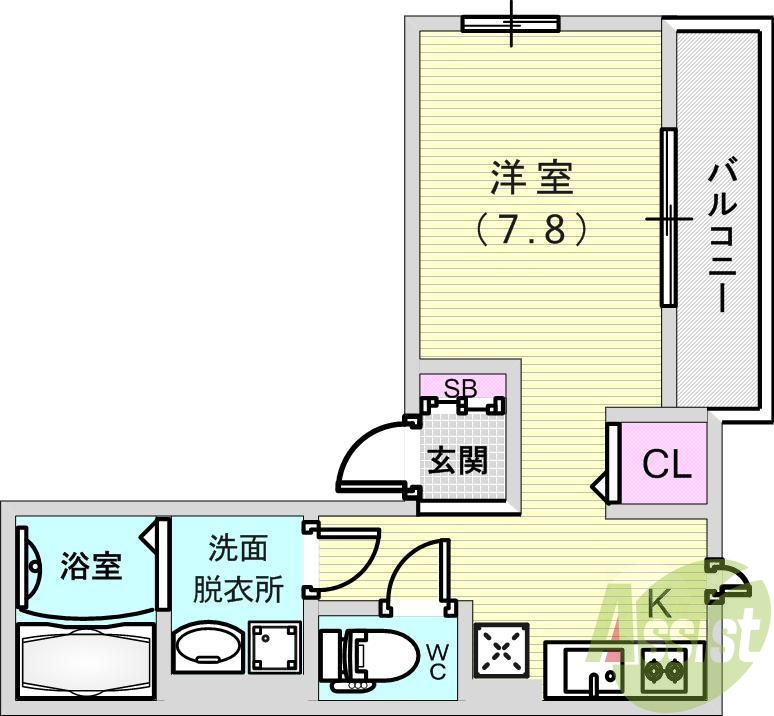１R（23.04平米）システムキッチン・独立洗面台・エアコン