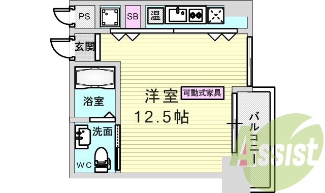 １Ｒ（25.26平米）システムキッチン・浴室乾燥機・エアコン