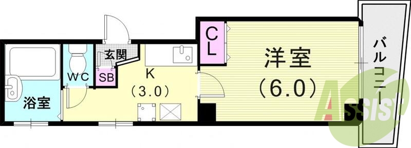 １Ｋ（２３．３４平米）オートロック・エアコン・1口ガスコンロ