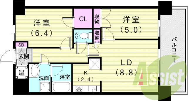 2LDK（54.88平米）システムキッチン・独立洗面台・収納