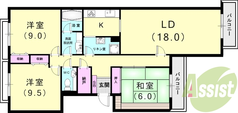 3LDK（109.61平米）オートロック、システムキッチン