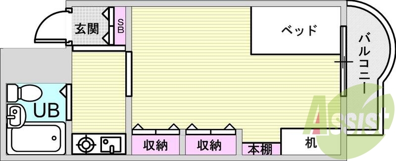 1R（24.26平米）ミニキッチン・３点ユニット