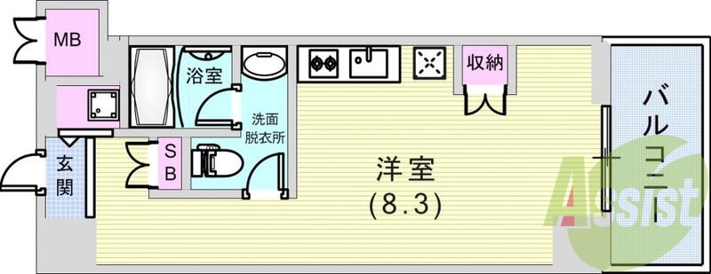 1R（25.12平米）浴室乾燥機・オートロック