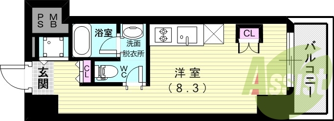１R（25.12平米）独立洗面台・室内洗濯機置き場・エアコン
