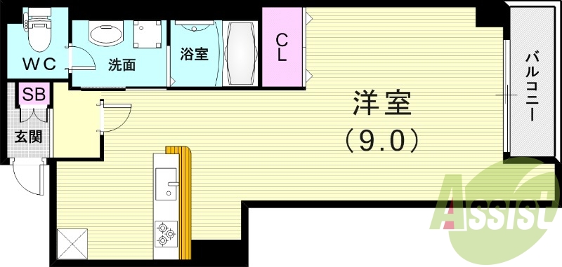 1R（32.34平米）システムキッチン・カウンターキッチン