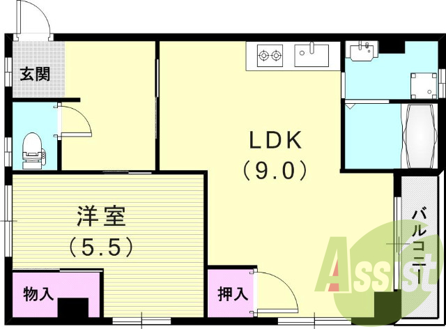 1LDK（40.89平米）エアコン・独立洗面台・バルコニー