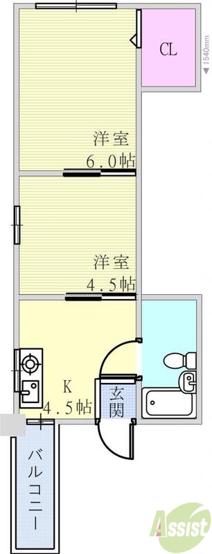 2DK（27.00平米）オートバス　追い焚き　閑静な住宅街