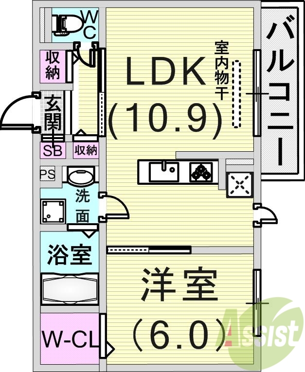 1LDK（42.54平米）カウンターキッチン・ネット無料