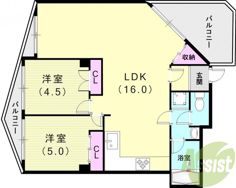 2LDK（53.18平米）2面バルコニー・システムキッチン