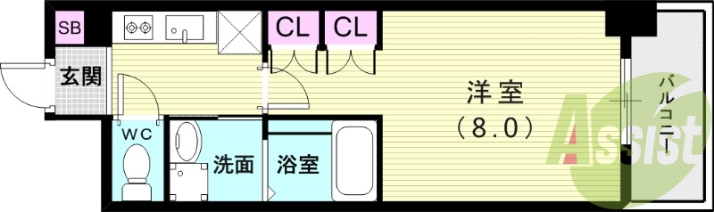 1K（２５.７２平米）2口ガスコンロ・システムキッチン