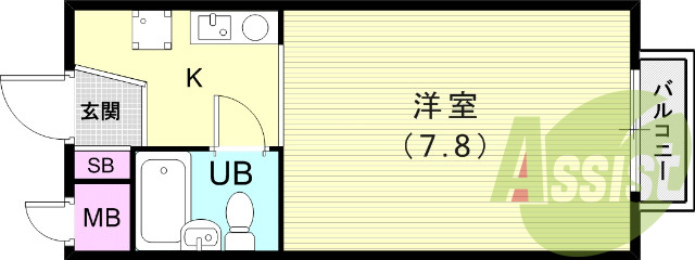 1R（21.39平米）バルコニー・IHコンロ・エアコン・靴箱