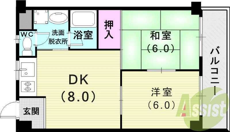 ２ＤＫ（４３．７４平米）押入・室内洗濯機置場