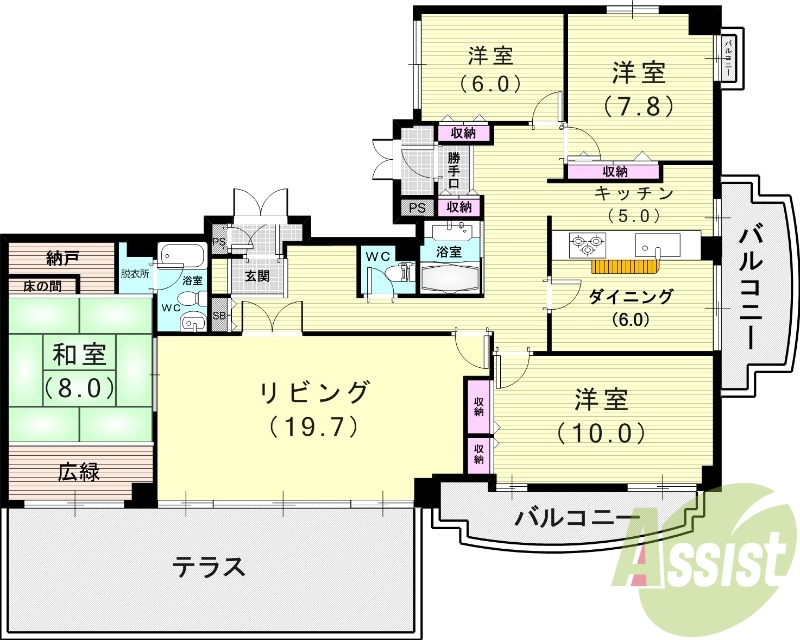 ４LDK（151.07平米）システムキッチン、室内洗濯機置場