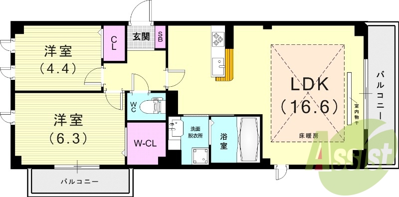 2LDK（６２.７９平米）3口ガスコンロ・エアコン・収納