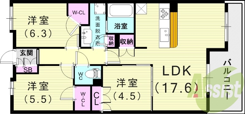 3LDK（74.56平米）浴室乾燥機・エアコン・照明