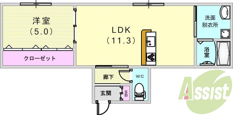 1LDK(40.05平米)システムキッチン・エアコン・下駄箱