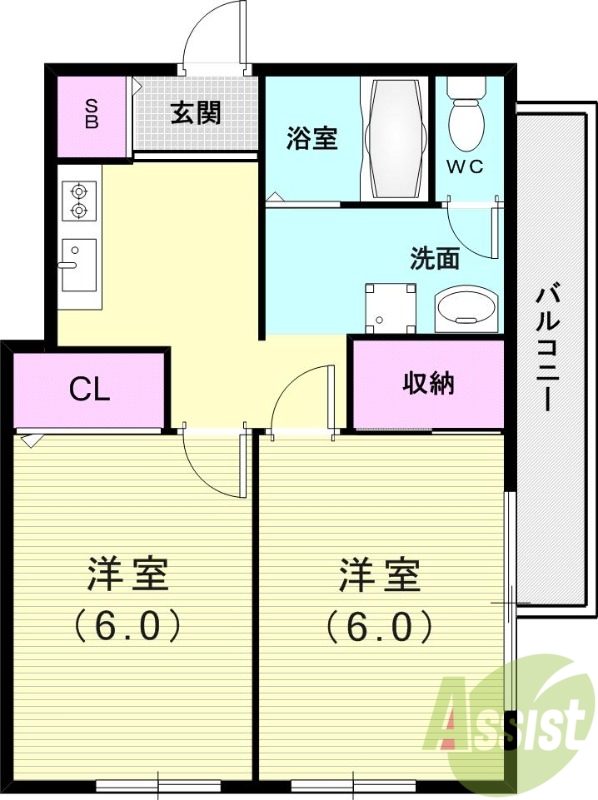 2DK(４０．０平米）独立洗面台・ペット相談・室内洗濯機置場