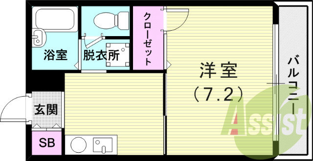 1K（24.71平米）エアコン・室内洗濯機置場・風呂トイレ別