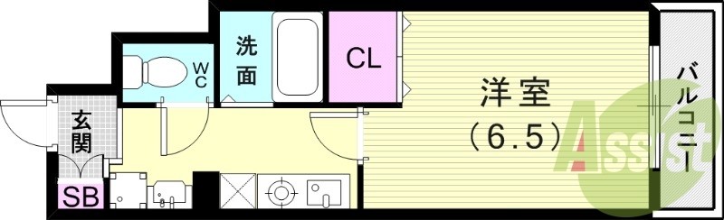 1K（23.3平米）ネット無料・エアコン・南向きバルコニー