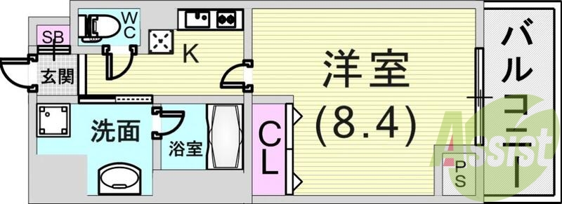１Ｋ（２９．９２平米）システムキッチン・独立洗面台・収納