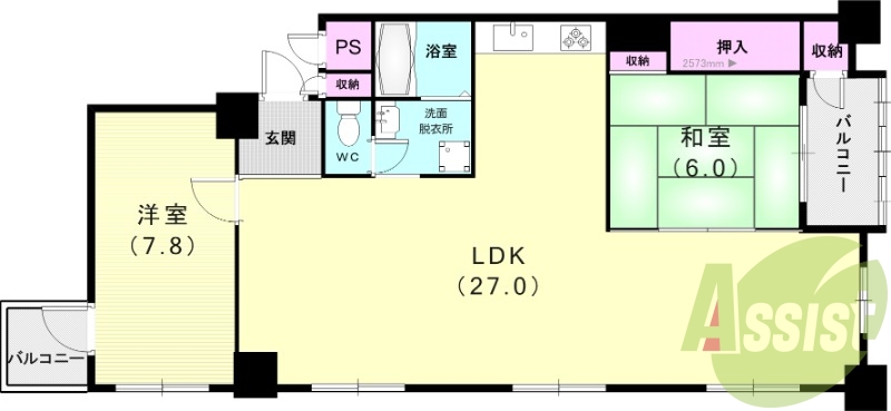 2LDK（88.0平米）独立洗面台・エアコン・室内洗濯機置場
