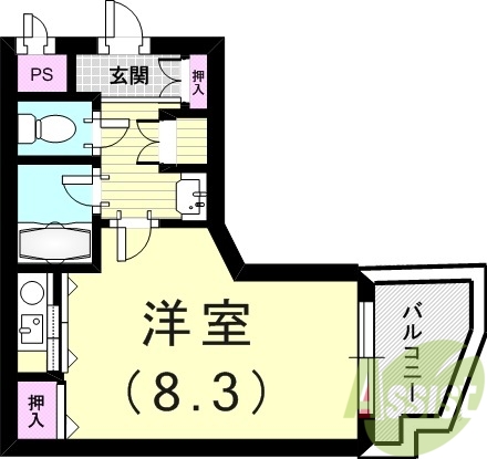 1R（23.95平米）オートロック・風呂トイレ別・バルコニー