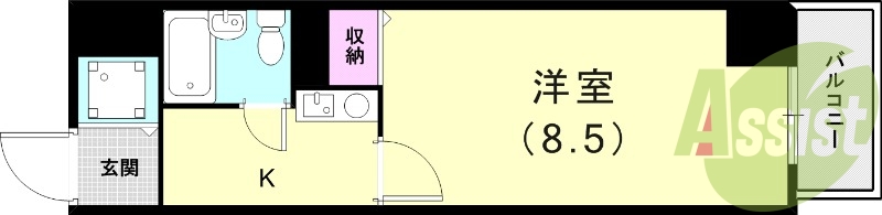 一人暮らしに最適な1Kの間取りです