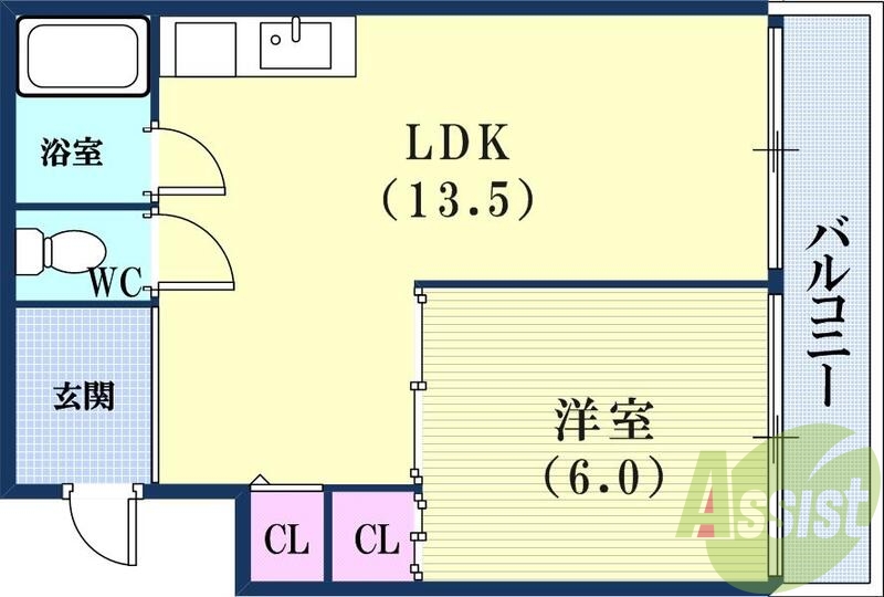 1LDK（40.0平米）ペット飼育可・お風呂トイレ別・収納