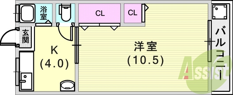 洋室が広々しているお部屋です。