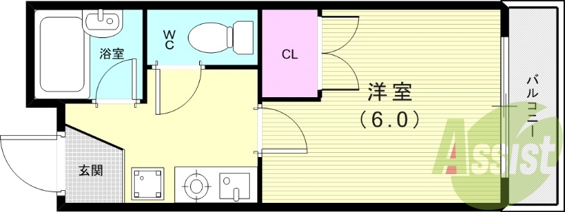 １Ｋ（19平米）エアコン・ガスコンロ・セパレート・好立地