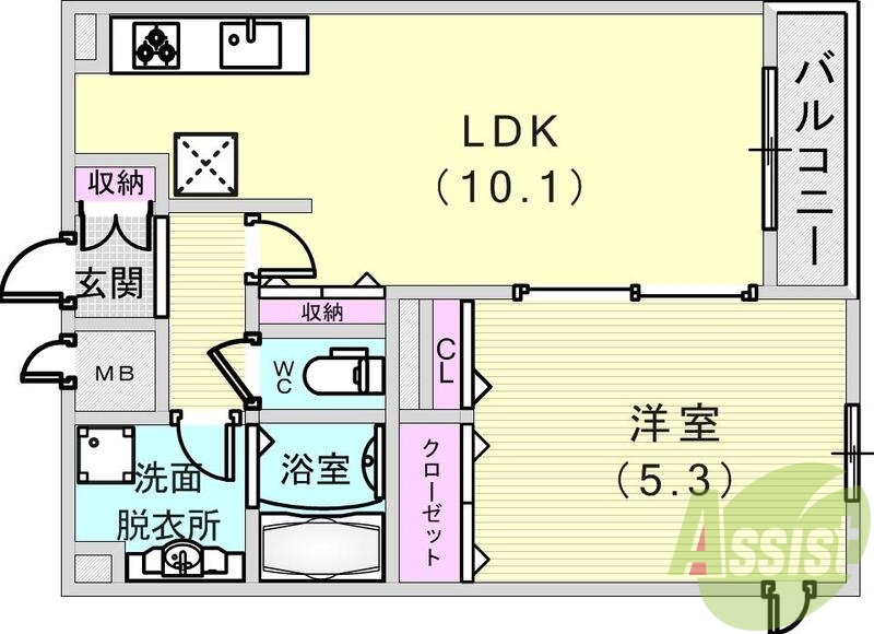 1LDK（40.96平米）システムキッチン・追い焚き・セコム