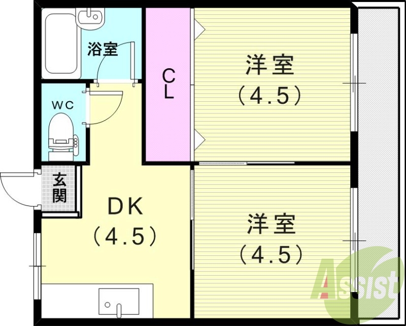 2DK(30.0平米）2点セパレート・室外洗濯機置き場