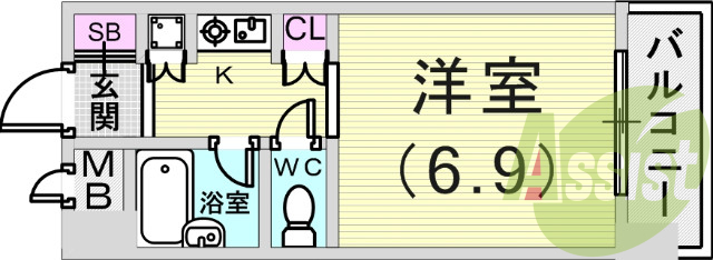 １Ｋ（20.55平米）オートロック・モニタ付きインターホン