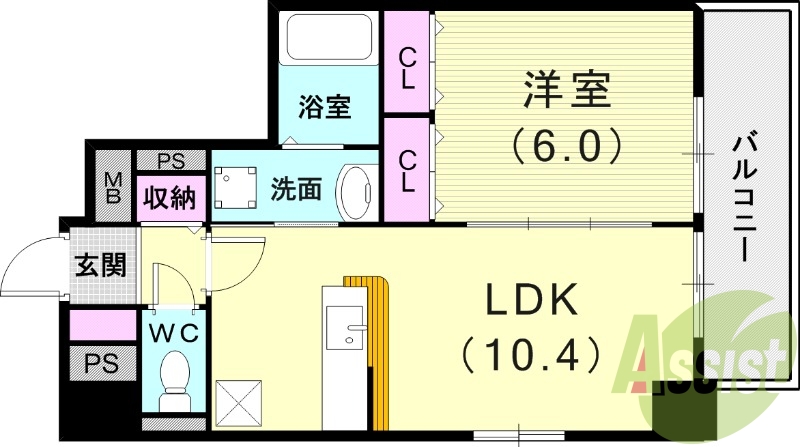 1LDK（39.71平米）システムキッチン・室内洗濯機置場