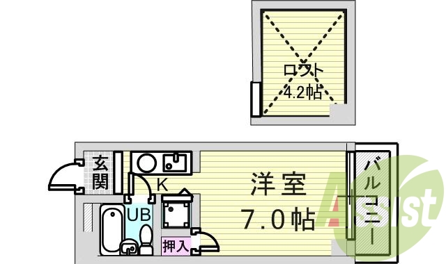 1K（20.44平米）ロフト・IHコンロ・室内洗濯機置場