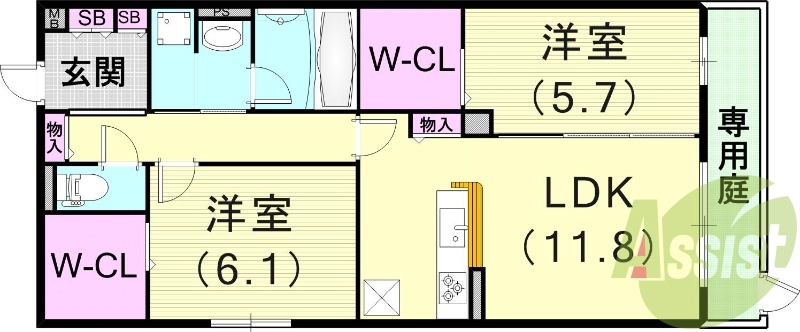 2LDK（62.77平米）モニター付きインターホン・追い焚き