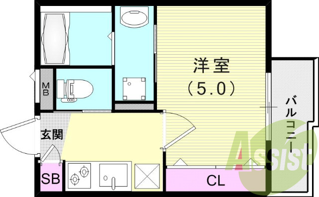 1K(21.42平米）ウォシュレット、オートロク