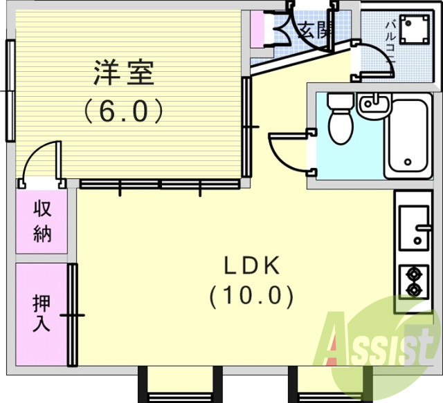 1LDK（38平米）洗濯機置き場・モニター付きインターホン