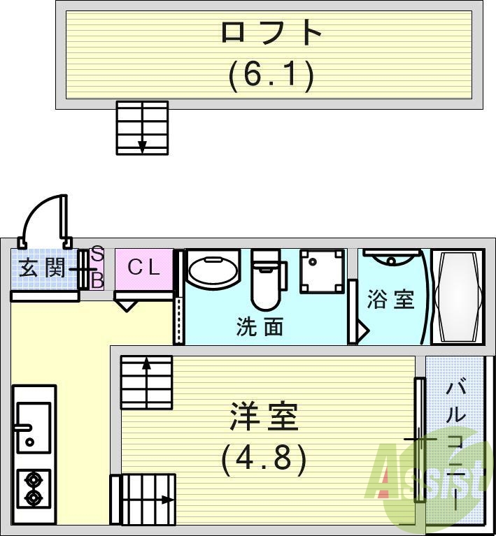 1R(20.96平米)風呂トイレ別・洗面台独立・ロフト