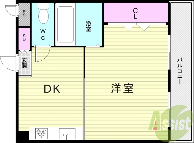 1DK（26平米）収納スペース・2面採光・都市ガス