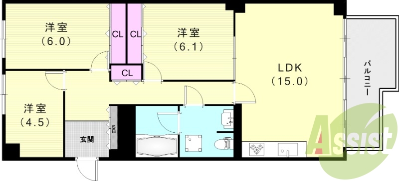 3LDK（82.6平米）インターネット無料・システムキッチン