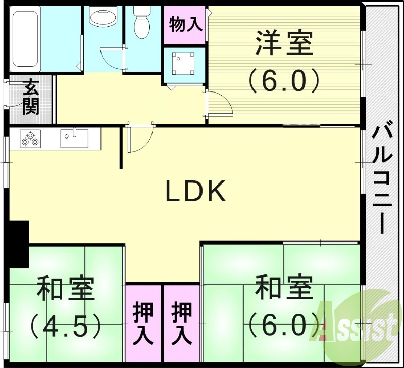 3LDK（70.12平米）独立洗面台・室内洗濯機置き場