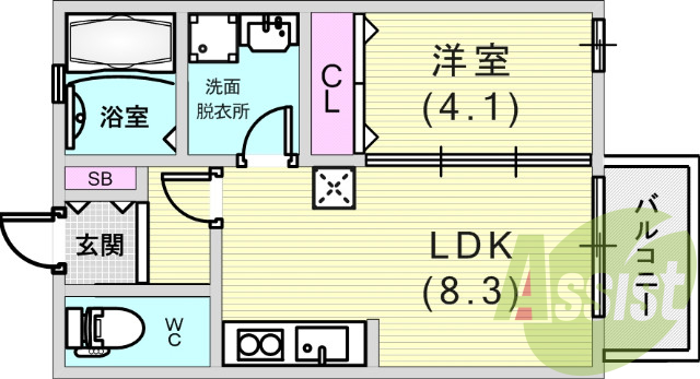 １ＬＤＫ（３１．７平米）システムキッチン・洗髪洗面化粧台