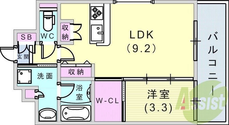 1LDK（３３.５４平米)ミストサウナ・2口ガスコンロ・収納