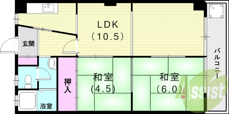 2LDK（51.36平米）コンロ設置可・バルコニー