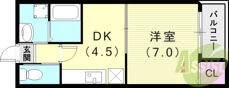 1K（25.5平米）オートロック・脱衣所・エレベーター