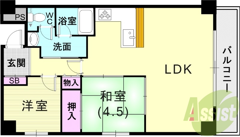 2LDK（56.64平米）L字型キッチン・角部屋・下駄箱