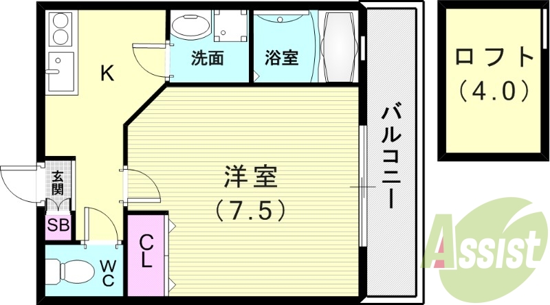 1K（24.84平米）エアコン・モニタ付インターホン・ロフト
